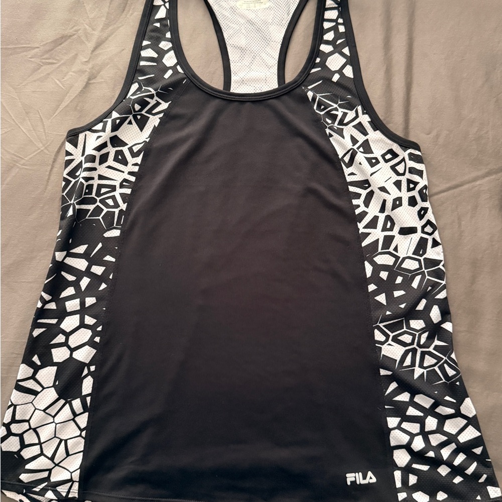Fila Black Athletic Racerback Tank with White Geometric Panels